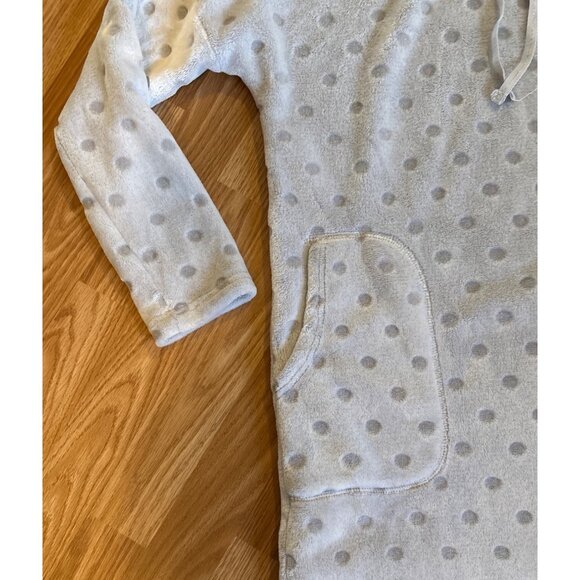 La Vie En Rose Nightgown MED Hooded Gray Polka Dot Plush Lounge Dress Pockets - Picture 5 of 9